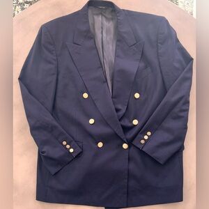 Vintage Burberry Double Breasted Men's Navy Blazer with Gold Buttons